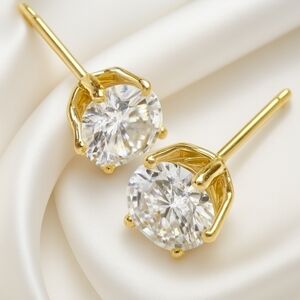 Swarovski Stones - 2 CTW Clear CRYSTAL Stud Earrings - 14KT Gold Overlay